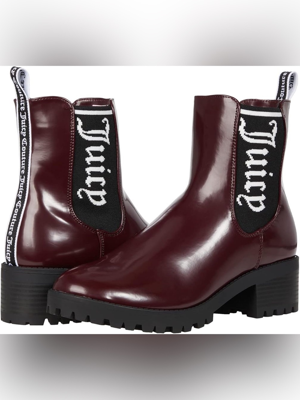 0021: Juicy Couture Women's Burgundy Gloss Once Lug Booties